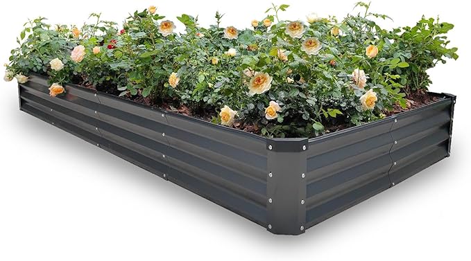 GARDMAX 8x4x1FT Galvanized Raised Garden Bed Kit, Metal Planter Boxes Outdoor with Easy Assembly, Large Garden Bed for Vegetables, Fruits, Flower, Herbs Rectangle Dark Gray