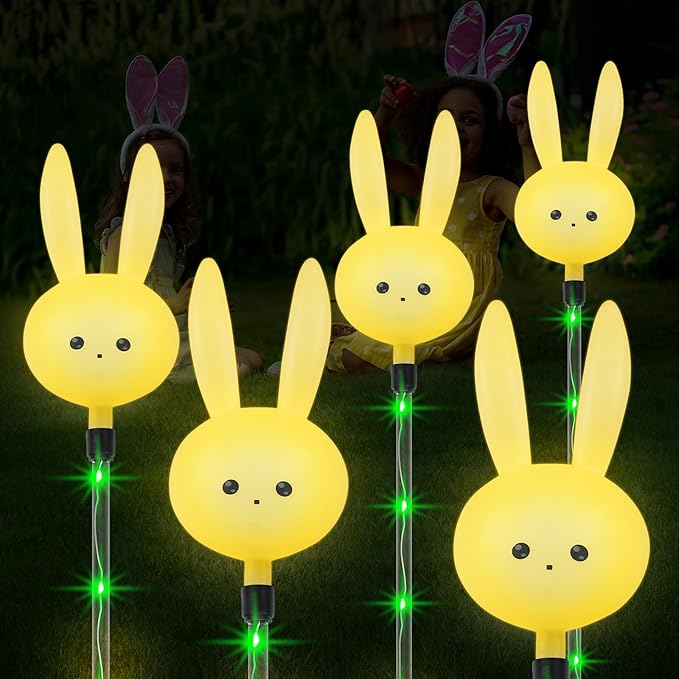 Easter Decorations Outdoor - Set of 3PCS Easter Gifts Decor with Cute Bunny Lights,Unique Housewarming Outside Gifts,Waterproof Solar Garden Stake Lights for Yard/Lawn/Birthday Decor