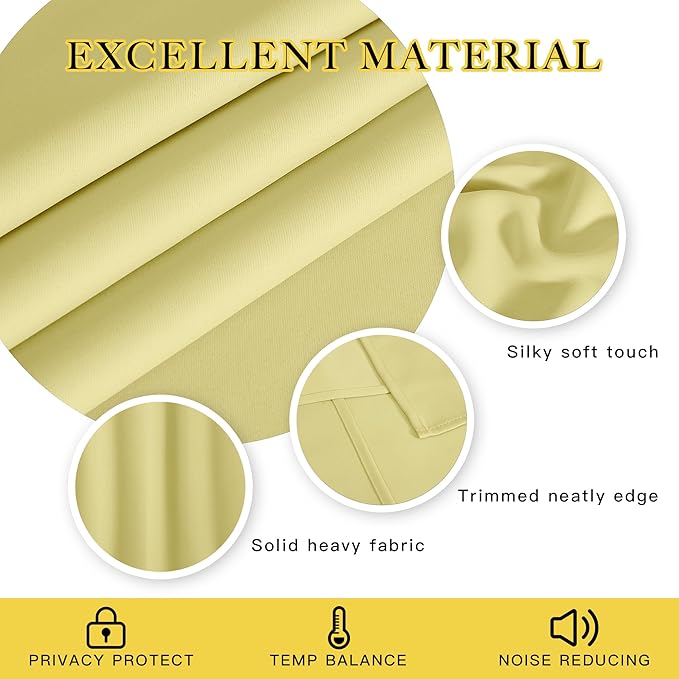 NICETOWN 66 Inch Long Blackout Curtains for Bedroom Living Room, Thermal Insulated Room Darkening Curtains, Light Blocking Blackout Drapes for Bedroom, 66" W x 66" L, 1 Panel, Paler Yellow
