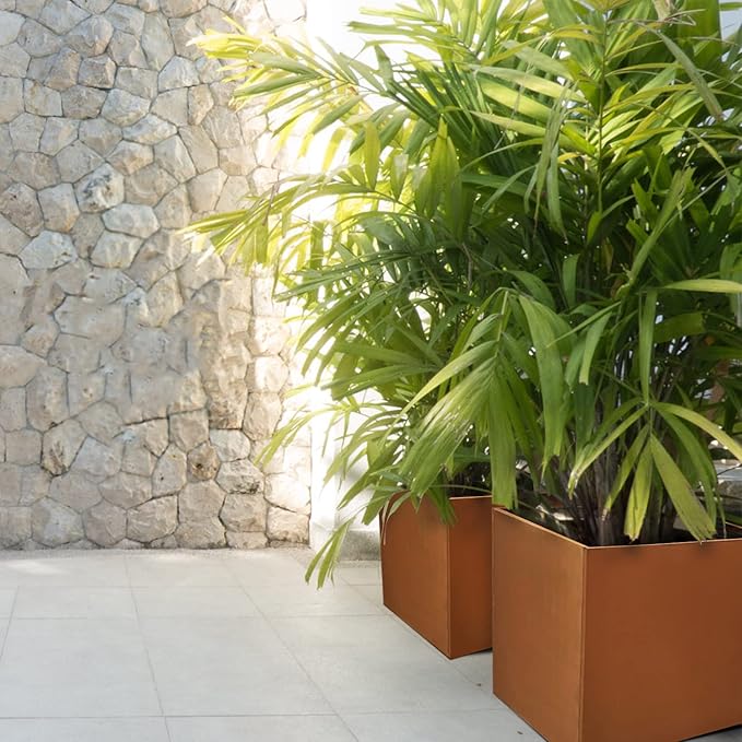 Corten Steel Planter Box Metal Square Planters 26 Inch Steel Large Outdoor Planter Tall Plant for Commercial Residential Patio and Backyard