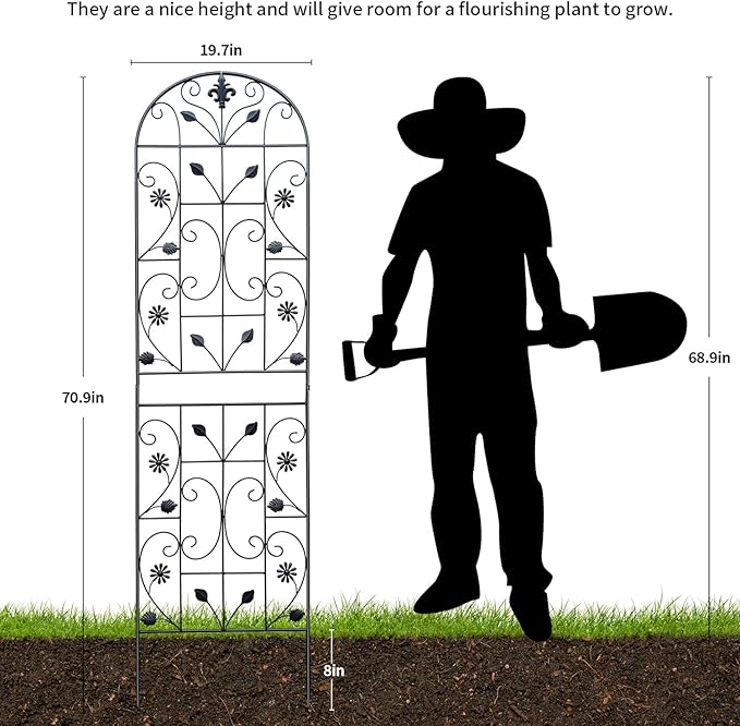 Trellis for Climbing Plants Outdoor, （2 Pack 70.8x19.6-inch）, Generic Metal Garden Trellis, Rustproof, Easy Assembly,（Black）