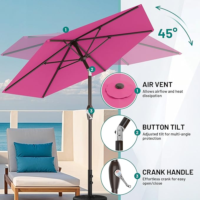 AreShark 7.5FT Patio Umbrella Table Market Umbrella with 6 Sturdy Ribs, Button Tilt/Crank, Heavy-Duty Outdoor Umbrellas for Pool, Deck, Garden and Backyard, Rose Pink