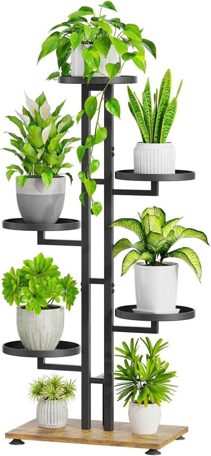 iDavosic.ly 5 Tier Plant Stand Indoor Outdoor, Tiered Corner Multiple Flower Pot Holder Shelf, Metal 40 Inch Tall Display Rack for Patio Porch Living Room Garden Balcony Bedroom, Black