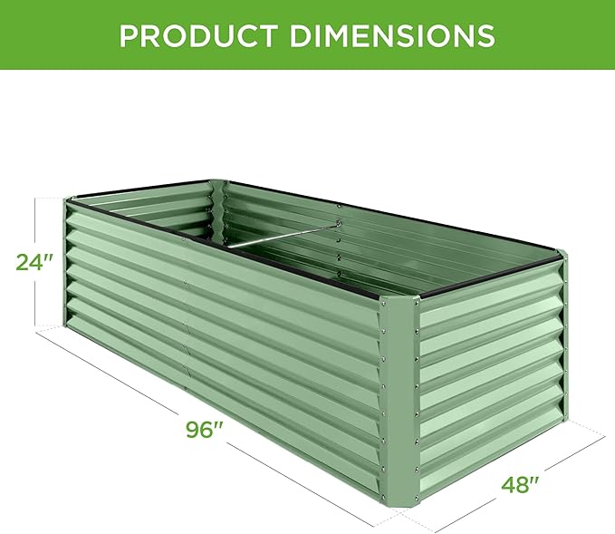 Best Choice Products 8x4x2ft Outdoor Metal Raised Garden Bed, Deep Root Planter Box for Vegetables, Herbs & Flowers, 478-Gallon Capacity, 100% Non Toxic Materials - Sage Green