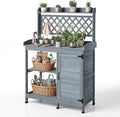 VEVOR Potting Bench Table, Outdoor Gardening Wooden Workstation with Storage Cabinet, Storage Shelves, 43 x 18 in Wood Tabletop, Garden Planting Work Station for Patio, Backyard, Balcony, Gray