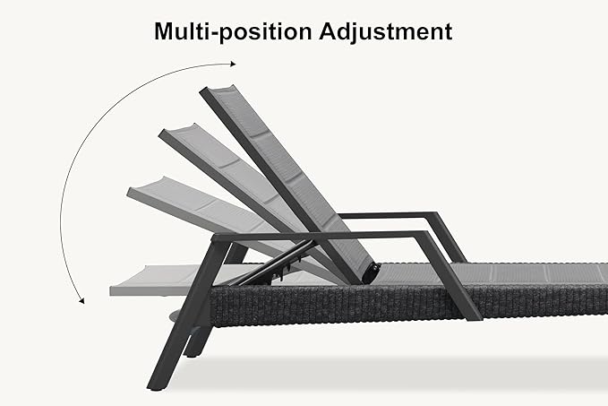 PURPLE LEAF 3-Piece Patio Chaise Lounge Set with Market Umbrella Adjustable Outdoor Recliners for Pool, Patio and Garden Moon Basalt