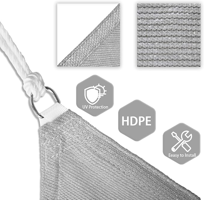 Patio Paradise 28' x 28' x 28' Sun Shade Sail Triangle Canopy Shade Cloth Fabric Sunlight Block Patio Pergola Cover HDPE Deck Awning for Outdoor Backyard Roof Shading, Gray