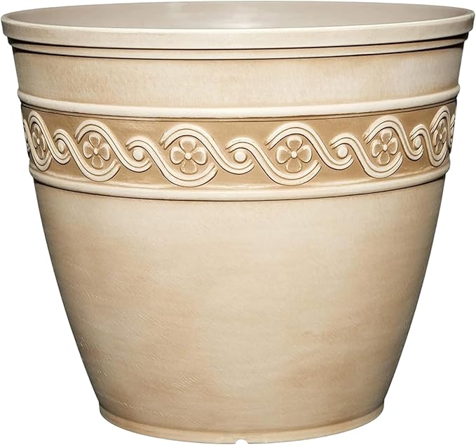 Classic Home and Garden Corinthian Resin Flower Pot Planter, Desert Tan, 8"