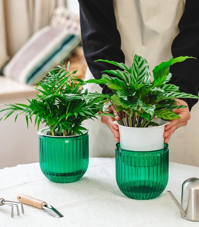 Josteve 5.2 Inch 2 Pcs Self Watering Hanging Planter Indoor Plant Pots Drainage Holes, Outdoor Small Hanging Planters Flower Pot Basket, Visible Water Level, Plant Hanger Home Decor, Gardening