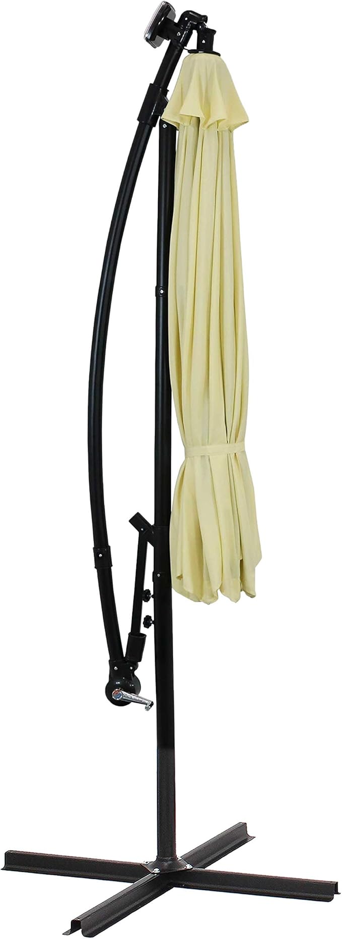 Sunnydaze 10' Solar Offset Patio Umbrella - Solar Cantilever Umbrella Outdoor with LED Lights - Polyester Shade, Air Vent, & Cross Base