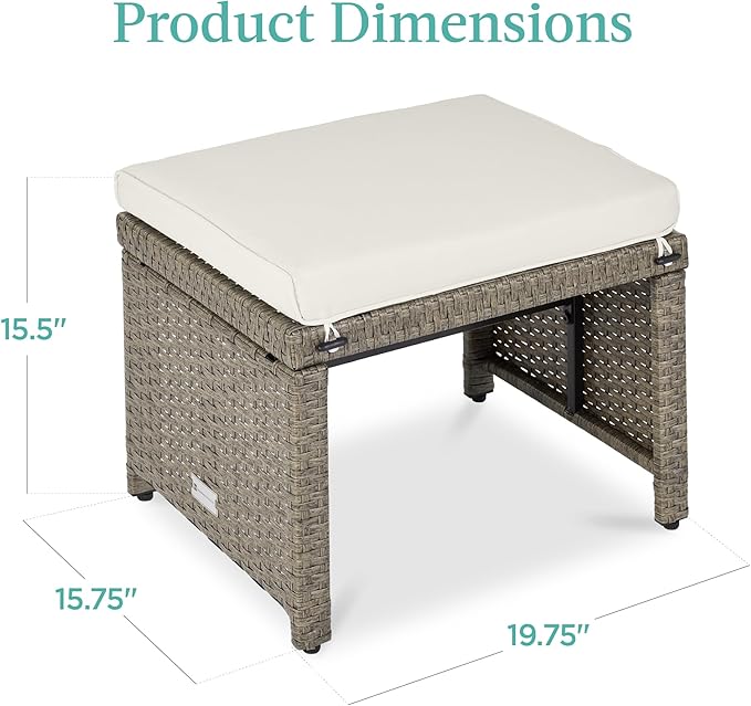 Best Choice Products Set of 2 Wicker Ottomans, Multipurpose Outdoor Furniture for Patio, Backyard, Additional Seating, Footrest, Side Table w/Removable Cushions, Steel Frame - White Sand/Taupe