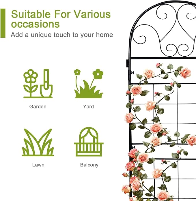hogardeck 1PC 45x14 Inch Heavy Duty Metal Trellis - Black Rustproof Coated Outdoor Garden Support for Climbing Plants, Roses, Vegetables