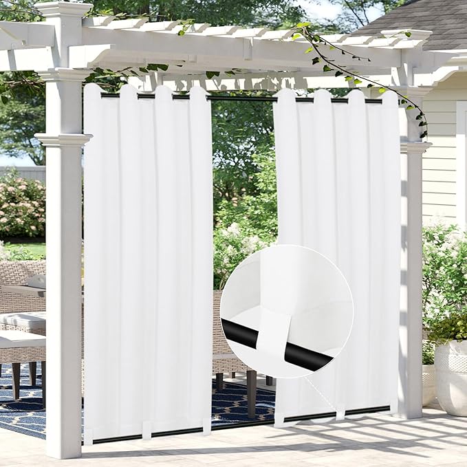 Easy-Going Linen Look Outdoor Curtains Waterproof Windproof Porch Curtains, Soft Thicken Outdoor Privacy Curtains for Patio, Gazebo, Grommet Top and Tab Bottom Drape, 1 Panel, 54x108 inch, White