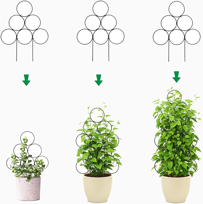 Plant Trellis for Climbing Plants Indoor Outdoor, Trlzey 3 Pack Stackable Metal Trellis - Small Garden Trellis for Potted Plants, Vine Support for Ivy, Flowers, DIY Home Deco