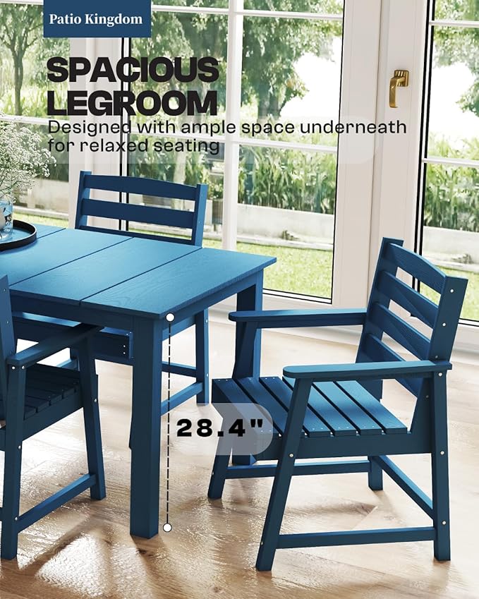 9-Piece Outdoor Dining Set for 8, 75.2'' HDPE Table with Umbrella Hole & Chairs, Weather-Resistant Patio Furniture for Lawn, Yard, Balcony, Deck Navy Blue