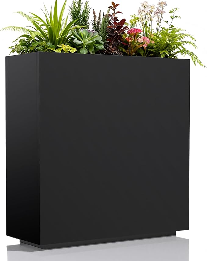 Worth 28" Galvanized Steel Planter Box, Outdoor Rectangular Tall Metal Planter with Insert Shelf & Drainage Holes, Matte Black Standing Plants Box for Patio, Garden, Balcony