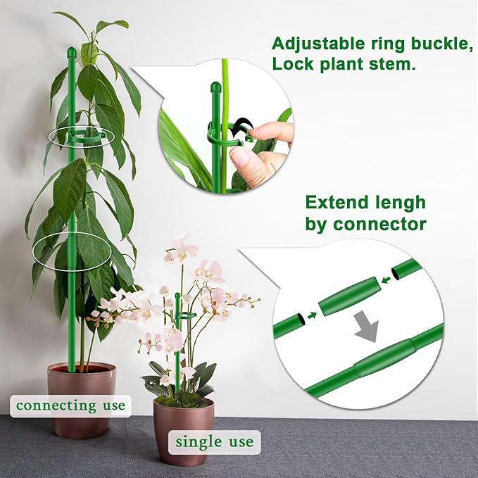 Plant Stakes 17inch &11inch SupKing Adjustable Length Plant Support Stake 16Pcs Orchid Stick with Clips for Indoor Outdoor,Garden Pole for Potted Tomato Amaryllis Vegetables Comes with 20 Ties (Green)