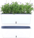 2 Pack Rectangular Planter 17 x 4.5 in Self Watering Planter Window Sill Planters Indoor Rectangle Planter Self Watering Pots Plastic Plant pots with Drainage Holes White Flower Pot Indoor
