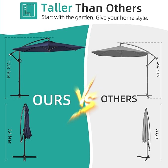 Shintenchi Patio Offset Umbrella with Easy Tilt Adjustment,Crank and Cross Base, Outdoor Cantilever Hanging Umbrella, Sunshade Free Standing Canopy, Navy Blue