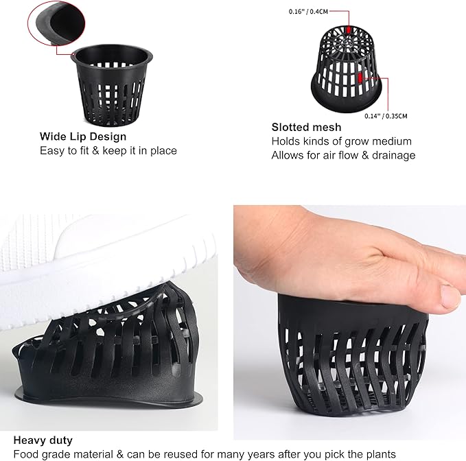 ORIMERC 2 inch Net Cups Pots 30 Pack with 30 feet Self Watering Wick & 30 Plant Labels for Hydroponics Aquaponics Planter Indoor Outdoor Growing Baskets Slotted Mesh UV Resistant & BPA Free