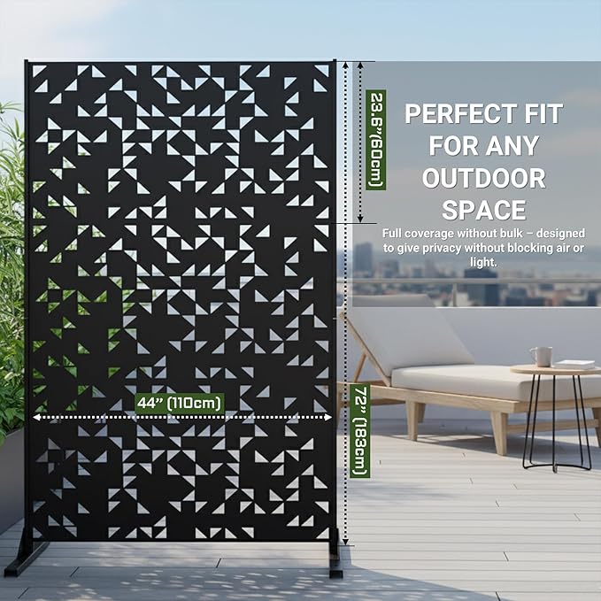 Metal Privacy Screen Outdoor 6FT – Laser-Cut Geometric Mosaic Decorative Steel Panel, Weather-Resistant Freestanding Rustproof Privacy Wall Divider for Patio, Garden, Deck & Balcony