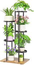 iDavosic.ly 5 Tier Plant Stand Indoor Outdoor, Tiered Corner Multiple Flower Pot Holder Shelf, Metal 37 Inch Tall Display Rack for Patio Porch Living Room Garden Balcony, Modern Black & Rustic Brown