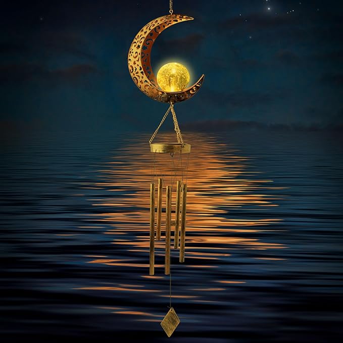 Moon Solar Lights Wind Chimes for Outside Gift for Women,Mom and Grandma Birthday Gifts Large Decor Windchimes Outdoors Gardening Gift for Outdoor Patio Yard Porch Solar Moon Night Lights