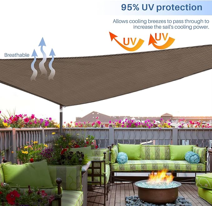 E&K Sunrise 7' x 7' x 7' Sun Shade Sail Triangle Canopy Shade Cover UV Block for Patio Backyard Garden Outdoor (Brown)