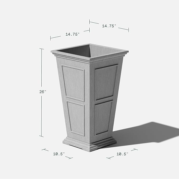 Veradek Fairmont Tall Plastic Planter - Large Outdoor Planter for Front Porch | Crack Resistant All-Weather Use | Classic Estate Design for Tall Plants, Flowers, Trees