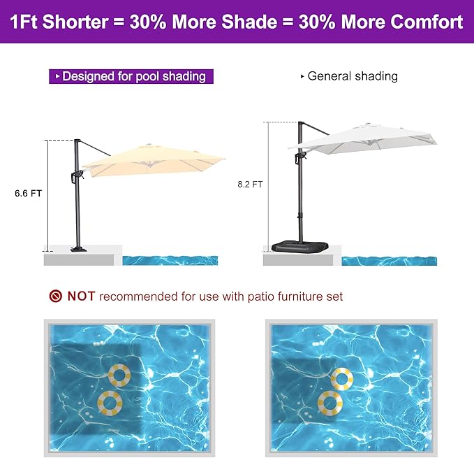 PURPLE LEAF 8' X 8' Patio Umbrella with Steel Plate Base for Pool 7' High Offset Outdoor Cantilever Umbrella Swimming Pool Umbrella with 360°Rotation for Poolside Yellow