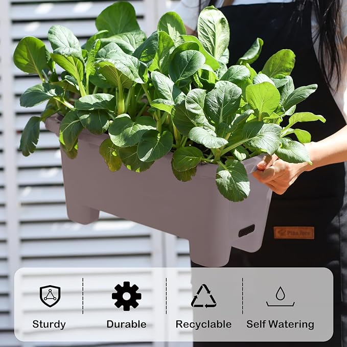 Self-Watering Rectangle Planter Boxes 8-Pack, 15.7-Inch Window Box Planter with Drainage Holes & Trays, Pots for Vegetables, Herbs, Flowers, Garden Windowsill Balcony (Coffee)