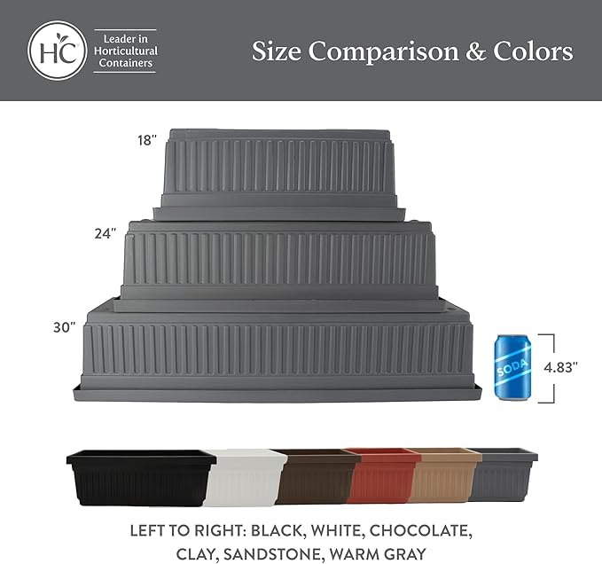 The HC Companies 30 Inch Venetian Window Planter Box with Drainage Plug, Lightweight UV-Resistant Plastic Indoor & Outdoor Planters, 2-Pack Flower Box for Garden & Home Decor, Warm Gray