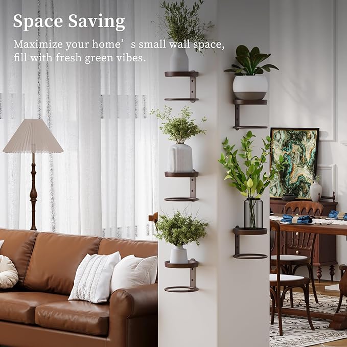 Metal Wall Planters Mid Century Modern Floating Shelves for Indoor Hanging Plants, Space-Saving Vertical Garden for Home & Office 3 Pack Coffee