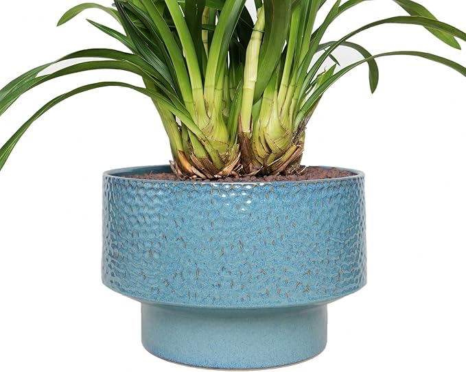 Ceramic Planters 11 Inch, Honeycomb Ceramic Pots for Plants Indoor Outdoor, Round Plant Pot with Drainage Hole, Large Planter Flower Pot, Reactive Glaze Blue