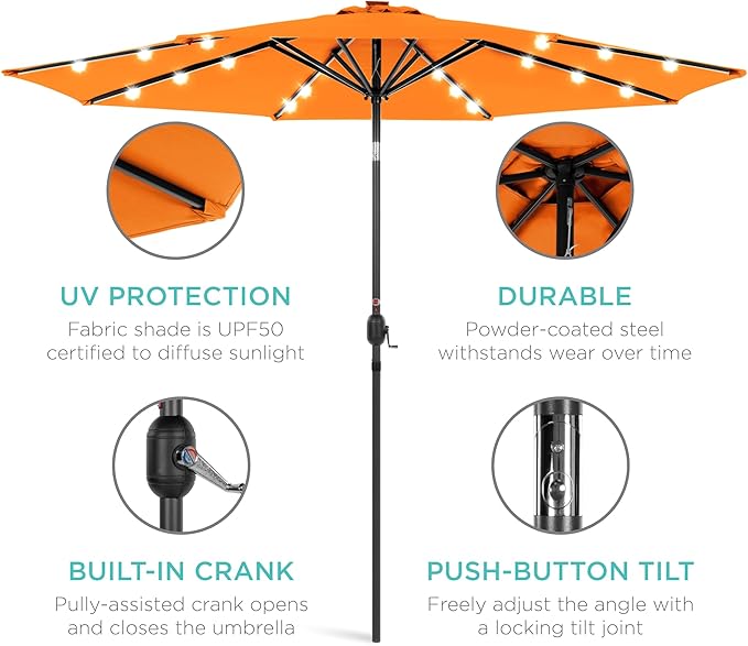Best Choice Products 10ft Solar Polyester LED Lighted Patio Umbrella w/Tilt Adjustment and UV-Resistant Fabric