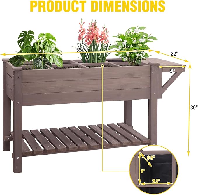Aivituvin Raised Garden Bed on Wheels, Elevated Plant Boxes Outdoor Large with Grow Grid - with Large Storage Shelf 52.7" x 22" x 30"