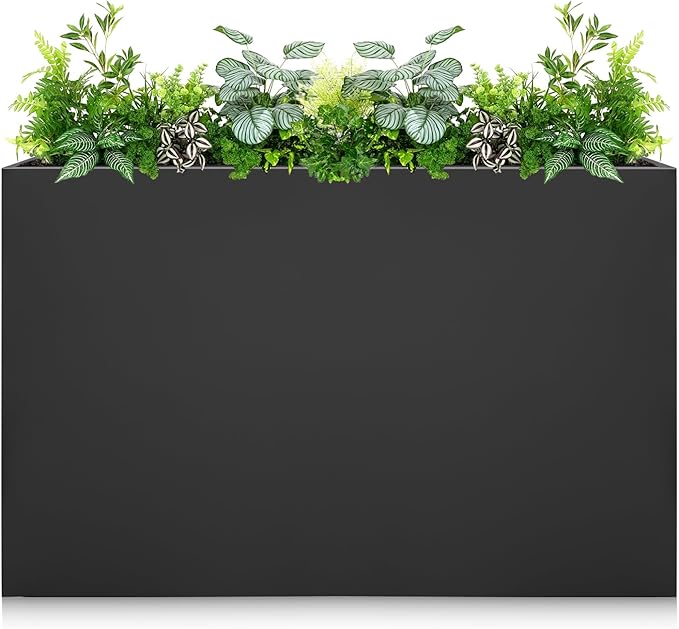 Galvanized Steel Planter Box - No Installation Required Metal Rectangular Block Long Box Planter Modern Outdoor Planters All-Weather Use with Drainage Holes for Patio/Porch, 36×24×12IN