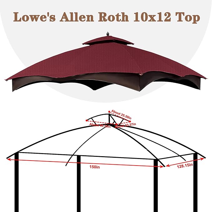 SCOCANOPY Burgundy Ripstop Replacement Roof for Lowe's Allen Roth 10X12 Gazebo Model #GF-12S004B-1/ GF-12S004BTO/TPGAZ17-002C