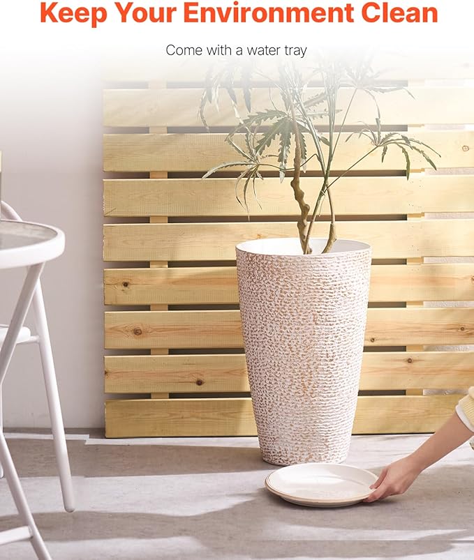 VEVOR Set of 2 Tall Outdoor Planters 21" H, Round Large Planters for Front Porch and Patio, Stone Finish Flower Tree Plant Pots