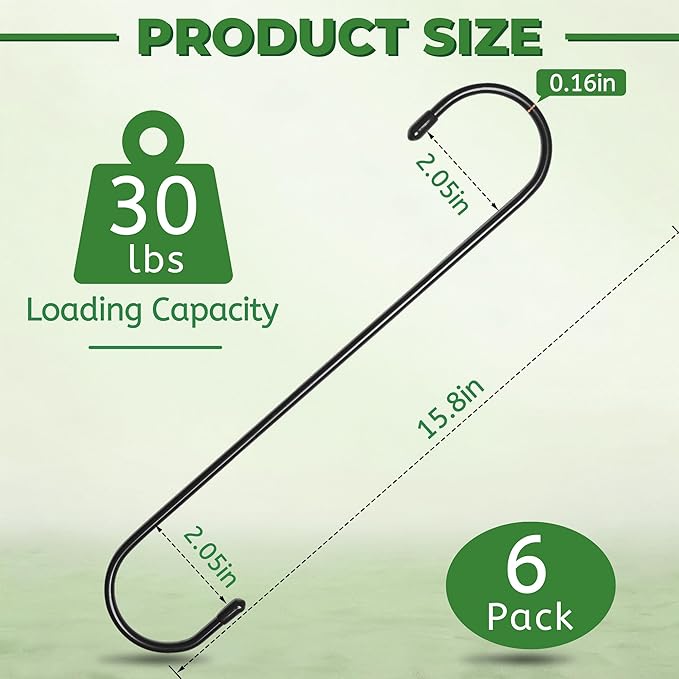 Large Garden S Hooks, 16 Inches Long Plant Hangers Outdoor, Metal Plant Hooks for Hanging Planters, Flower Baskets, Pots, Bird Feeders and Festival Decorations (SSL6)