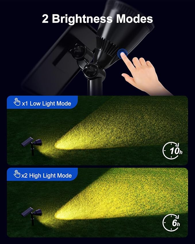 2 Pack Outdoor Solar Powered Spot Lights Waterproof Bright LED Spotlights Outside Uplighting for Yard Flag, Tree, Lawn, Garden, Backyard, House, Driveway, Super Focused Lens Spotlights, Warm White