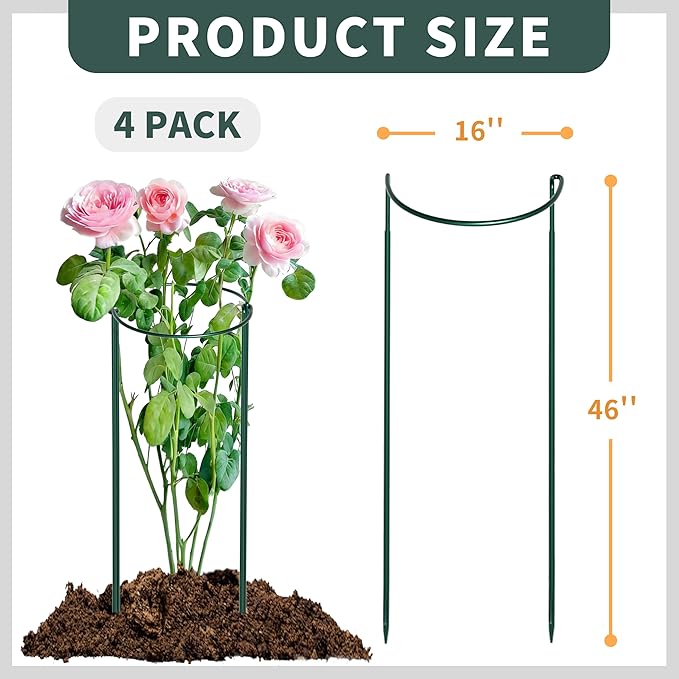Garden Plant Support Cagess,High Heavy Duty Interlinked Half Round Peony Support Ring Cage for Indoor Outdoor Plants,Plant Supports for Peony,Tomato,Hydrangea,Rose (4, 16" Dx46 H)
