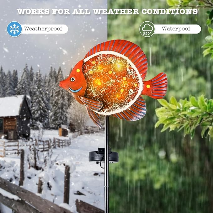 Yiosax-Solar Outdoor Lights Decorative-Yard Outdoor Decorative - Garden Stakes Clownfish Decorative Waterproof 7 LED Light Decor Ocean Beach Theme for Garden Lawn Path Yard Decoration Gift Idea, Red