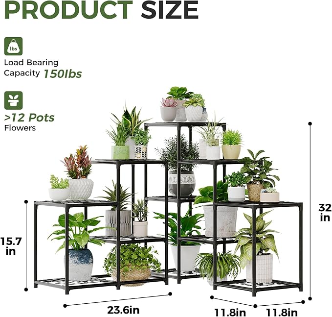 Bamworld Corner Plant Stand Indoor Metal Plant Shelf 5-Tier 11 Potted Flower Shelves Garden Black Plant Holder Rack for Garden Living Room Patio Morden Home Decor Gardening Gifts