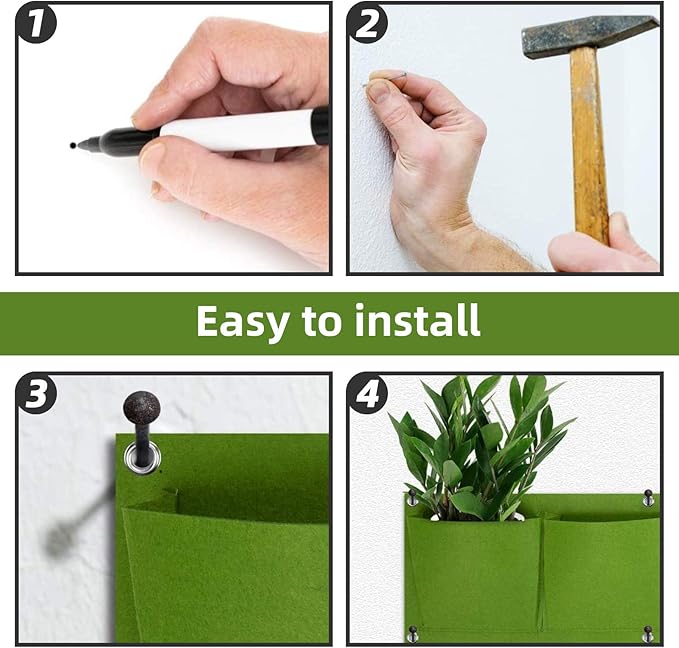 LITLANDSTAR Hanging Planter, 18 Pocket Vertical Wall Mounted Grow Bag, Modern Indoor Green Rectangular Planting Bag