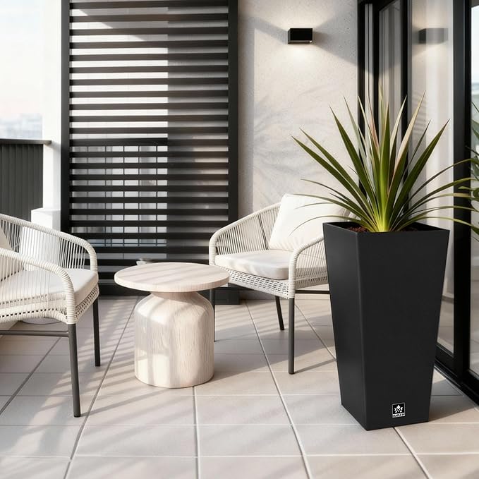 Outdoor Planter 30 Inch – Large Tall Planters for Outdoor and Indoor Plants, Modern Tapered Design, Weather Resistant with Drainage Holes and Removable Insert Tray