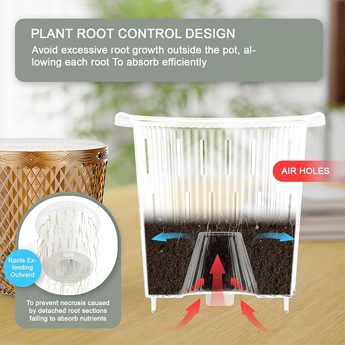 QCQHDU Self Watering Hanging Pots, 2 Pack 7.2 Inch Hanging Planters for Plants Indoor, Outdoor Flower Pots with Drainage Holes and 3 Hooks Chains for Garden Home (Gold)