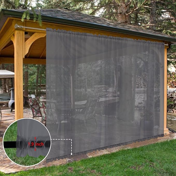 SpaceDresser Waterproof Outdoor Sheer Curtains for Patio - 2 Panels Rod Pocket Indoor Voile Sheer Curtain for Living Room,100W x 84L inch, Grey