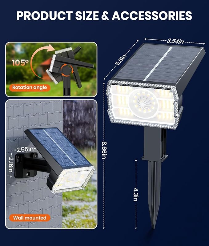 Solar Spotlights Outdoor Waterproof IP67,4 Pack Adjustable Wall&Ground Solar Lights Powered with 3 Colors, 3 Modes, Dusk to Dawn for Pathway/Garden/Yard/Patio/Driveway/Landscape Lighting Outside Décor