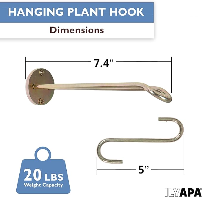 Ilyapa 3 Pack Metal Wall Plant Hangers - 7.5 Inch Plant Hanger for Indoor - Rustic Brass Finish Hooks for Hanging Plants, Baskets, and Macrame - Indoor Hangers for Plants, Lanterns or Wind Chimes
